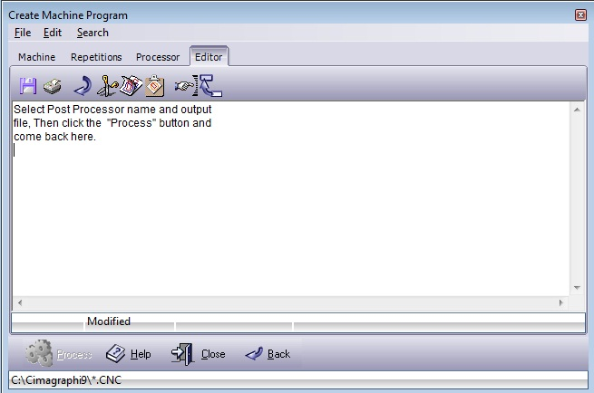 Create machine program, edit tab dialogue
