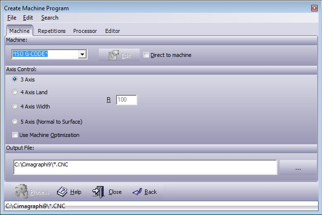 Create machine program, machine tab dialogue