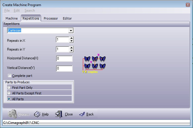 Create machine program, repetition tab dialogue