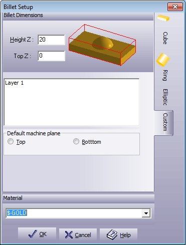 Setup custom billet dialogue