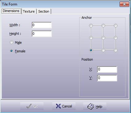 Tile design dimensions dialogue